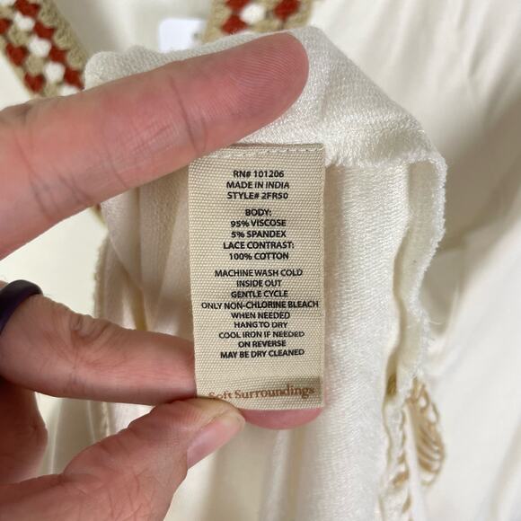 Soft Surroundings | NWT Sarita Top Cream Soft Knit Crochet Neckline 3/4 Sleeve - Picture 10 of 11